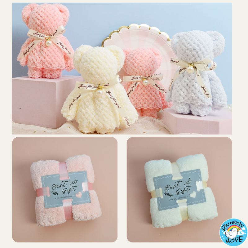 Bear Towel Coral Fleece Hand Towel Pure Color Cute Towel Wedding Gift