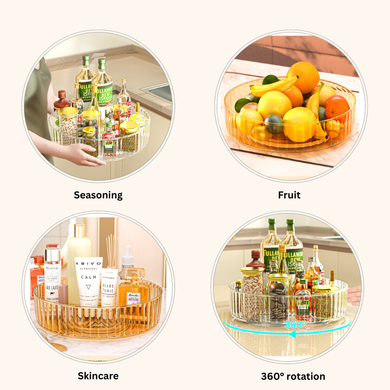 Kitchen Organizer Condiment Rotating Tray/ 360° Seasoning Sauce Makeup Organizer 360度可旋转托盘