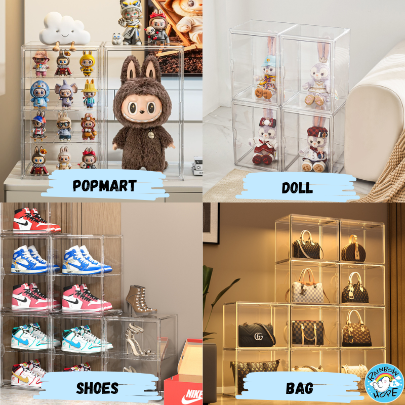 Display Box for Popmart Blind Box Removable Shelves Stackable with Magnetic Door 盲盒展示收纳盒可磁吸