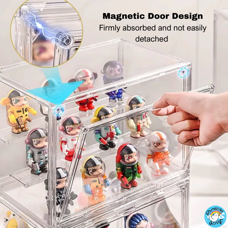 Display Box for Popmart Blind Box Removable Shelves Stackable with Magnetic Door 盲盒展示收纳盒可磁吸