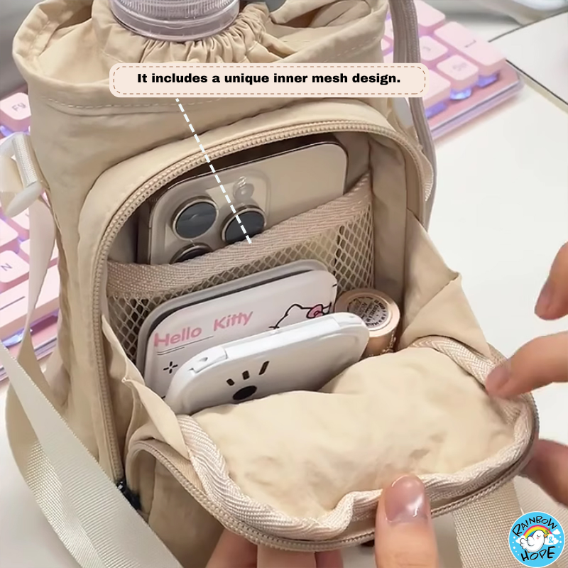 Water Bottle Bag, Bottle Puch with Drawstring Casual Sling Bag水壶手机包