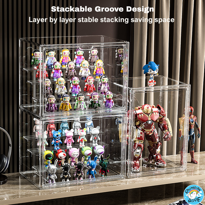 Display Box for Popmart Blind Box Removable Shelves Stackable with Magnetic Door 盲盒展示收纳盒可磁吸