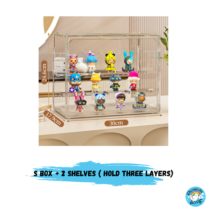 Display Box for Popmart Blind Box Removable Shelves Stackable with Magnetic Door 盲盒展示收纳盒可磁吸