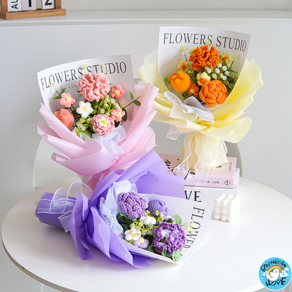 Knitted Crochet Bouquet Flower for Housewarming Graduation Valentine's Birthday Gift 针织仿真花束