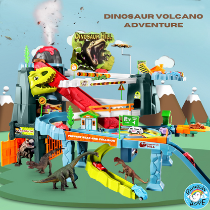 Dinosaur Winding Road Track Car Scene with Volcano Eruption Adventure Tunnel Electric Track