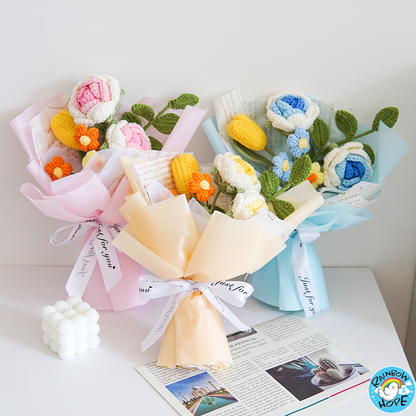 Knitted Crochet Bouquet Flower for Housewarming Graduation Valentine's Birthday Gift 针织仿真花束