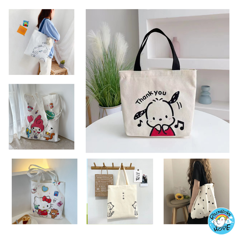 Canvas Shopping Bags/ Foldable Reusable Fabric Tote Bag 帆布包/ 单肩包/ 环保购物袋