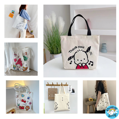 Canvas Shopping Bags/ Foldable Reusable Fabric Tote Bag 帆布包/ 单肩包/ 环保购物袋