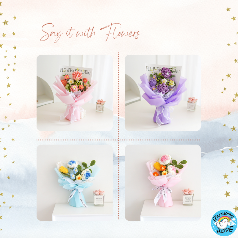 Knitted Crochet Bouquet Flower for Housewarming Graduation Valentine's Birthday Gift 针织仿真花束