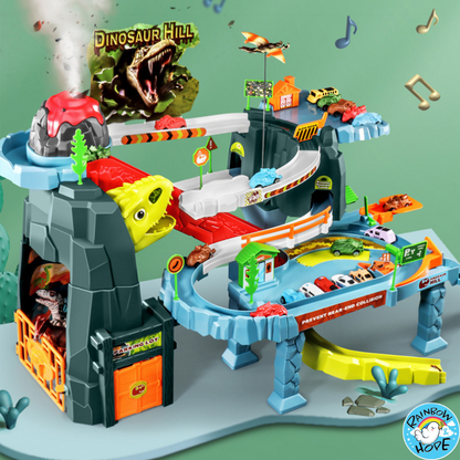 Dinosaur Winding Road Track Car Scene with Volcano Eruption Adventure Tunnel Electric Track