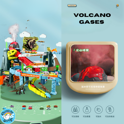 Dinosaur Winding Road Track Car Scene with Volcano Eruption Adventure Tunnel Electric Track