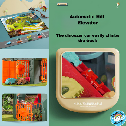 Dinosaur Winding Road Track Car Scene with Volcano Eruption Adventure Tunnel Electric Track