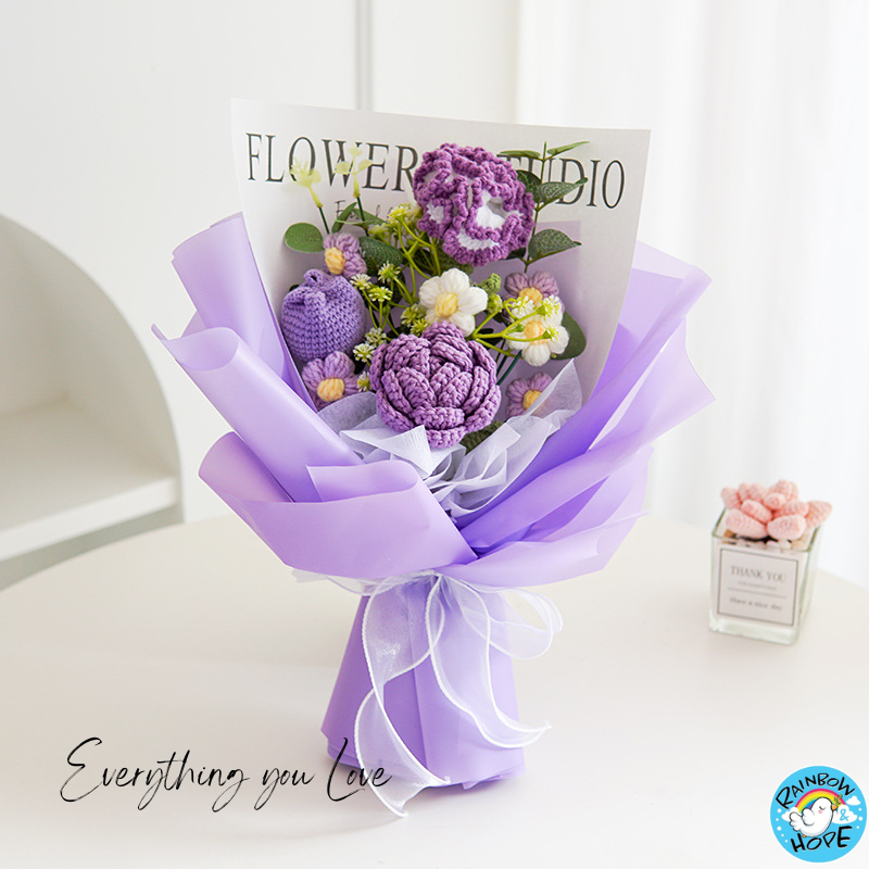 Knitted Crochet Bouquet Flower for Housewarming Graduation Valentine's Birthday Gift 针织仿真花束