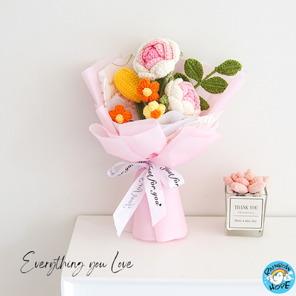 Knitted Crochet Bouquet Flower for Housewarming Graduation Valentine's Birthday Gift 针织仿真花束