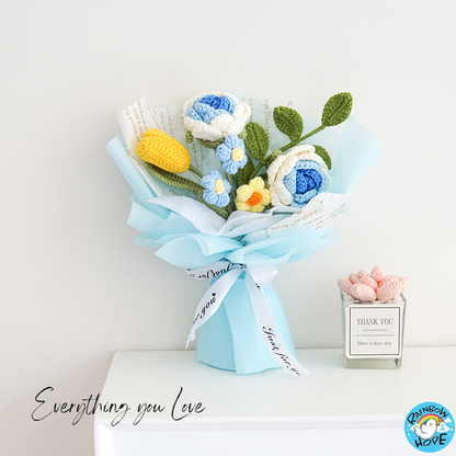 Knitted Crochet Bouquet Flower for Housewarming Graduation Valentine's Birthday Gift 针织仿真花束