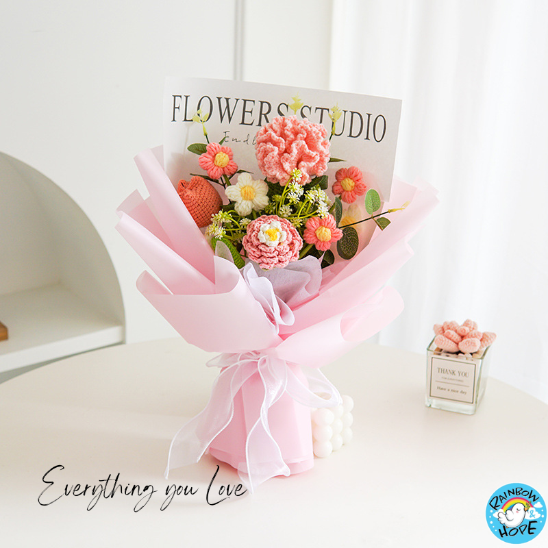 Knitted Crochet Bouquet Flower for Housewarming Graduation Valentine's Birthday Gift 针织仿真花束