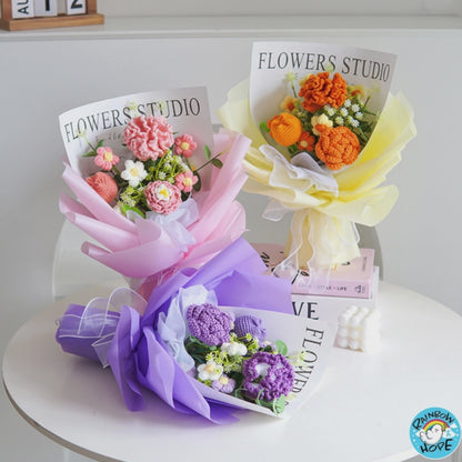 Knitted Crochet Bouquet Flower for Housewarming Graduation Valentine's Birthday Gift 针织仿真花束